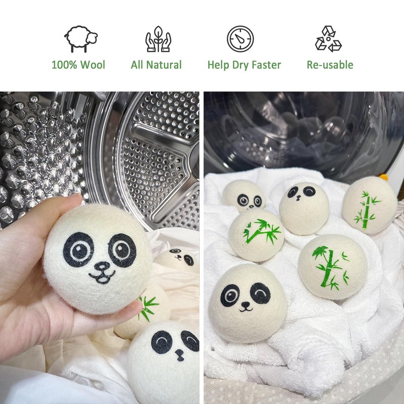 Qingbei Wool Dryer Balls Laundry Reusable, 100% Natural New Zealand Wool Balls for Dryer, 6 in 1 Pack (Panda) - Image 2